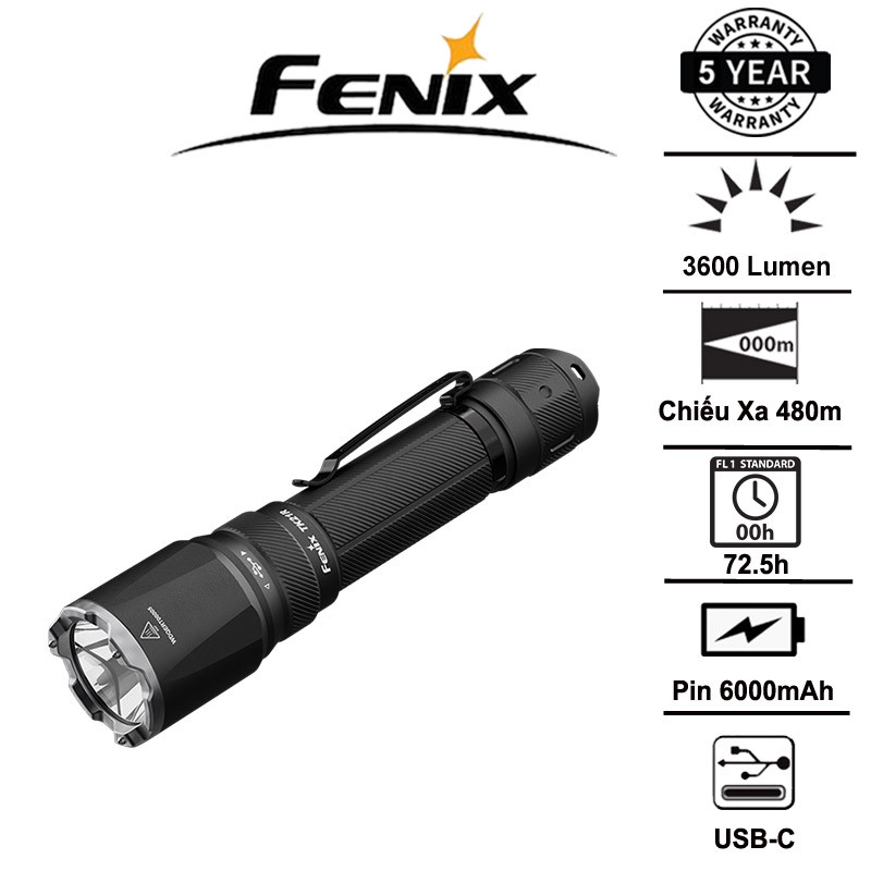 Fenix TK21R – ไฟฉายยุทธวิธี 3600lm ระยะลําแสง 480 ม. ชาร์จ USB-C มาตรฐาน IP68