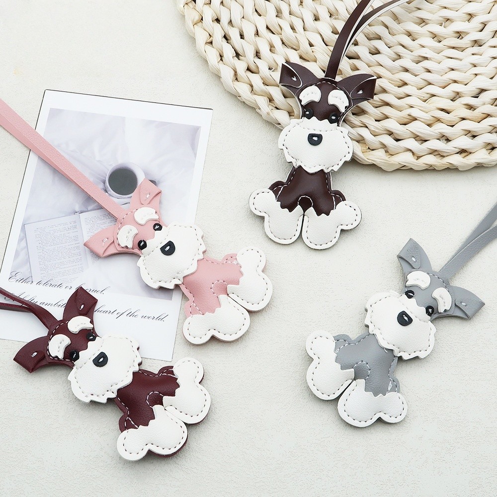 น่ารัก Schnauzer Pu หนังพวงกุญแจน่ารักการ์ตูนสุนัขแหวนผู้หญิงกระเป๋าถือเครื่องประดับผู้ถือกุญแจรถ