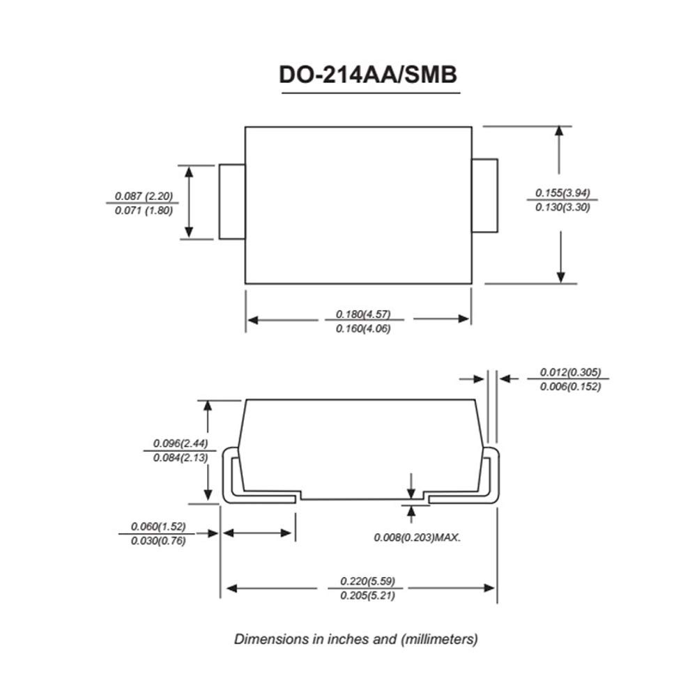 10PCS B2100-13-F B2100-13 Schottky Barrier Diode 2A 100V ไดโอด SMB/DO-214AA เครื่องหมาย B2100 (แทนที