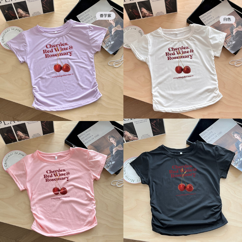 G03-10 เสื้อยืดแขนสั้นพิมพ์ลายเชอรี่ สุดน่ารัก แนวเกาหลี หลายไซส์ ผ้านิ่มสวมใส่สบาย ใส่ได้ทุกโอกาส ราคาถูก