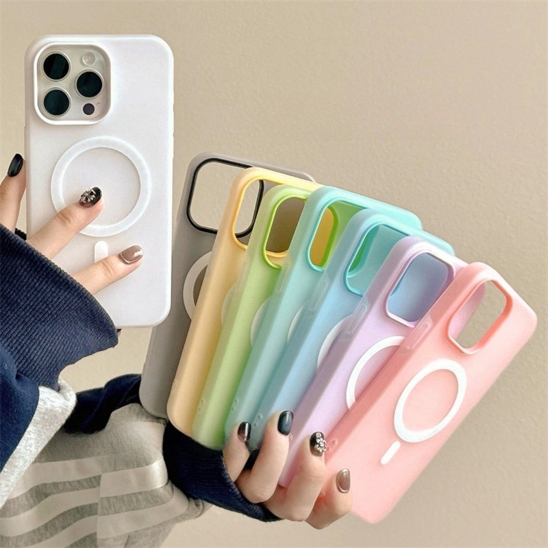 สําหรับ IPhone 16 15 14 plus 13 12 11 Pro Max Magnetic คู่ minimalist super hot macaron เคสโทรศัพท์ Soft Cover