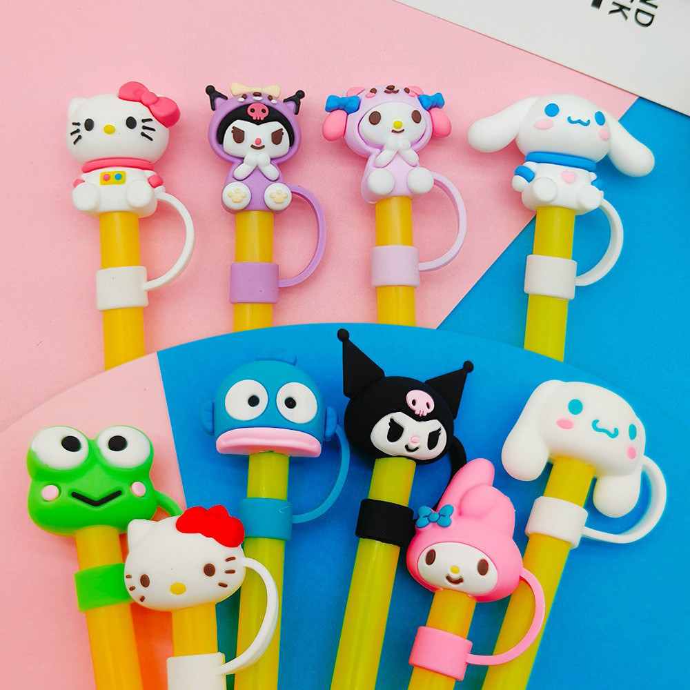 10 มม.ซิลิโคนการ์ตูน ins หมวกฟาง diy ปลั๊กป้องกันฝุ่นน่ารัก Sanrio ตัวอักษรแก้วน้ําถ้วยอุปกรณ์เสริมรถถ้วย