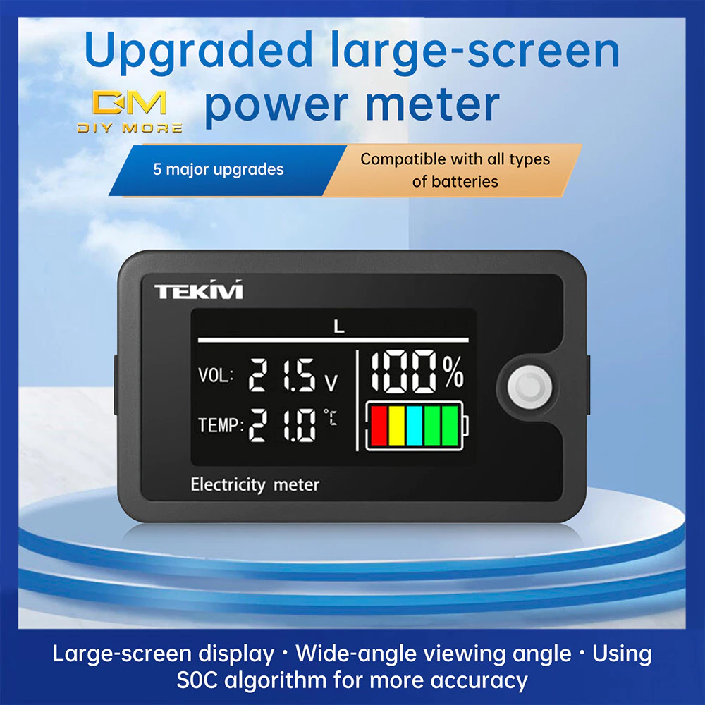 DIYMORE DC 8-100V ความแม่นยําสูง LCD Digital Display แรงดันไฟฟ้าและตัวบ่งชี้ไฟฟ้า Ternary/Lithium Iron/Acid แบตเตอรี่ Universal พร้อมจอแสดงผลอุณหภูมิ
