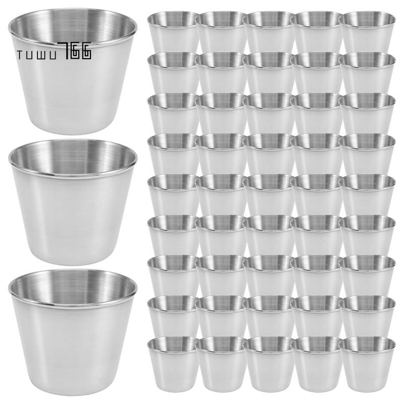 [tuwu766]48 แพ็ค 1.5Oz/45Ml ถ้วยซอสเครื่องปรุง ถ้วยน้ําจิ้มสแตนเลส จานใส่เครื่องปรุงแบบใช้ซ้ําได้