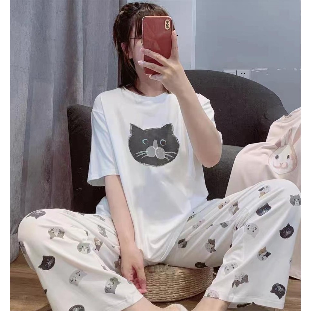 ฤดูใบไม้ผลิและฤดูใบไม้ร่วงชุดนอนสตรีแขนยาวหลวม Chapa Homewear ชุด Papa สุนัขหลวมและน่ารักรอบคอชุดสูท