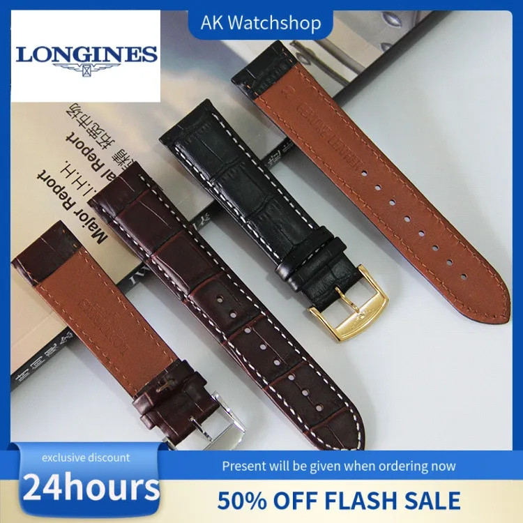 สายหนังสําหรับ Longines Master Collection Retro Moonphase (L2/L4) - สายหนังหนังวัวพร้อมตะขอปรับได้ ส