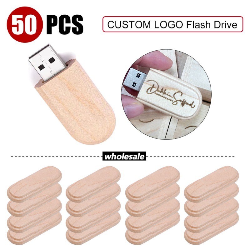 (ฟรีโลโก้ที่กําหนดเอง) 50Pcs แฟลชไดรฟ์ไม้ 2.0 64gb pendrive original 32gb usb flashdrive 16gb usb dr