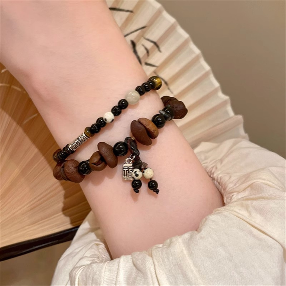 สร้อยข้อมือจากเมล็ดกาแฟสำหรับเพศหญิงและกำไลสำหรับทุกเพศ แบบย้อนยุค