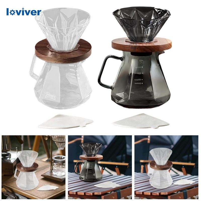 [โลวีเวอร์] เทเกินเครื่องชงกาแฟพร้อมที่จับทําความสะอาดง่าย600มิลลิลิตรทนความร้อนนํามาใช้ใหม่มือแก้ว หยด สําหรับเดินป่าบ้านกลางแจ้งในร่ม