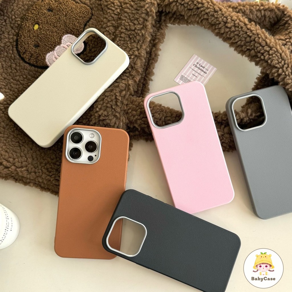 เคสไอโฟน 11 15 สำหรับ iPhone 16 13 15 11 14 12 Pro Max 15 14 16 6 6S Plus XR X XS สั้น ๆ สีทึบผิวหรูหรารู้สึกปกหนัง