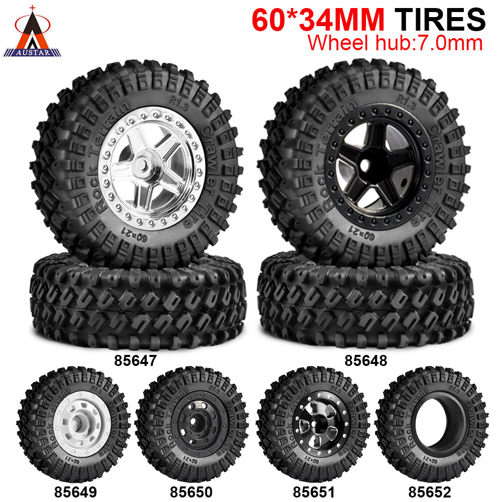 AUSTAR 1.3 นิ้ว RC ยาง 1/18 ล้อและยางชุด 4 ชิ้น 7 มิลลิเมตร Hex โลหะ/พลาสติกล้อสําหรับ 1/18 TRX4M RC Crawler รถอะไหล่อัพเกรด