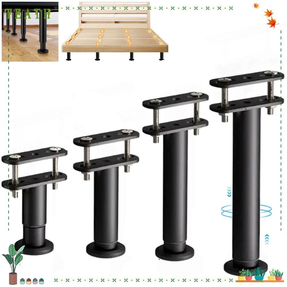 ขารองรับโครงเตียง TEATH, ขารองรับเตียงแบบปรับได้สีดํา, ขาเฟอร์นิเจอร์สําหรับงานหนักโลหะรับน้ําหนักสําหรับโซฟา/เดรส/เก้าอี้/ตู้