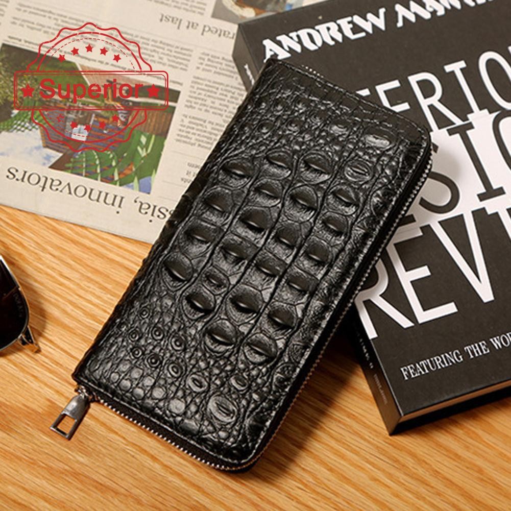 ลายจระเข้ Pu Long Wallet Mens Fashion Zipper Wallet Clutch Bag K3f7