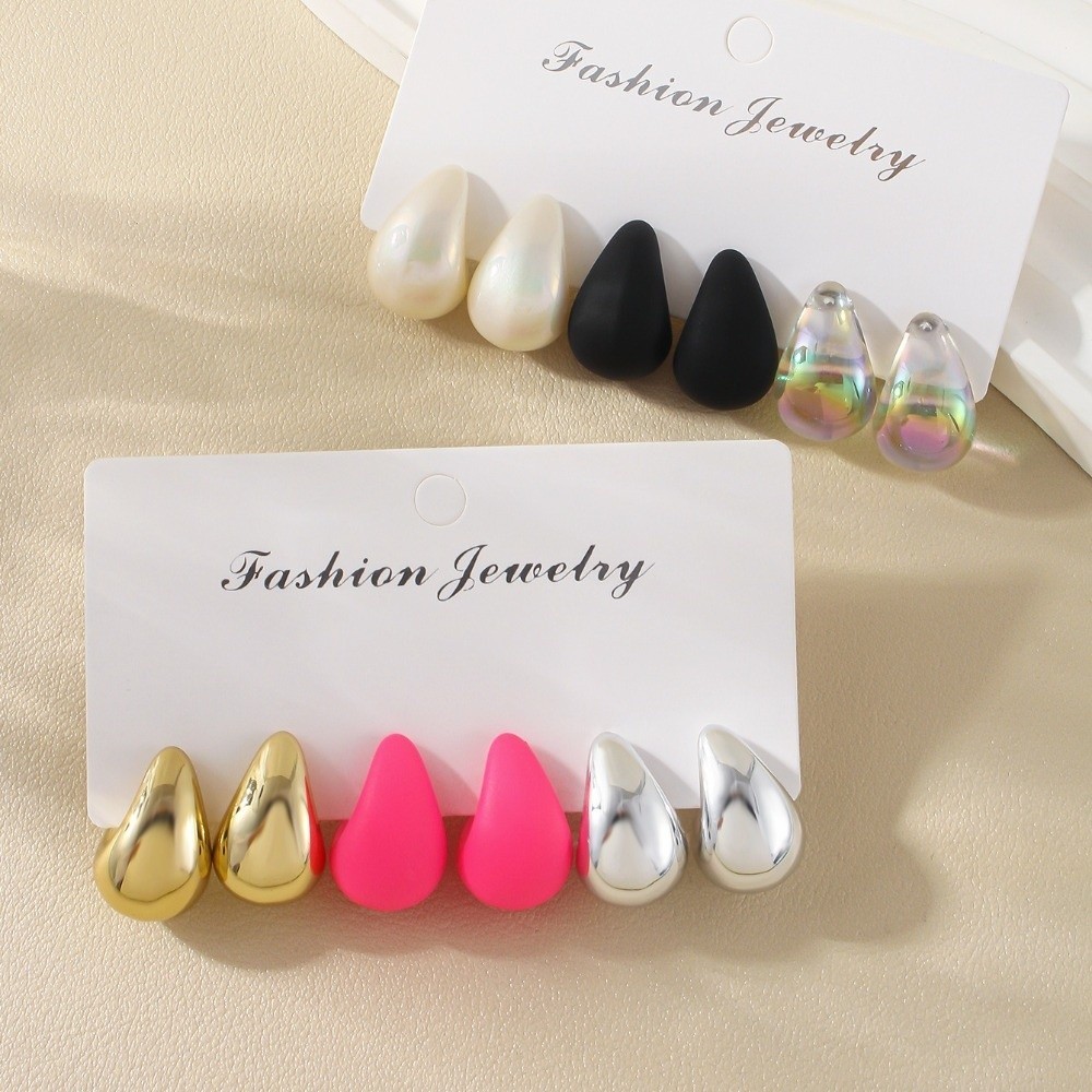 MELODYGOODS ต่างหูแบบหยดน้ำเรียบหรู 6 คู่ เหมาะสำหรับวันพิเศษและสวมใส่วันธรรมดา - รูปที่ 2