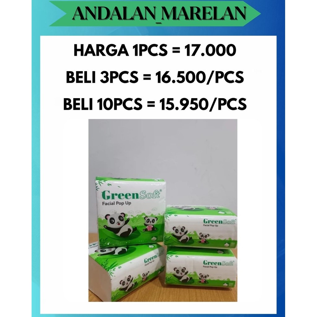 AM [1 แพ็คเกจ 4 ชิ้น] GREENSOFT POPUP TISSUE 130 แผ่น FACIAL TISSUE POP UP 130s GREEN SOFT PANDA