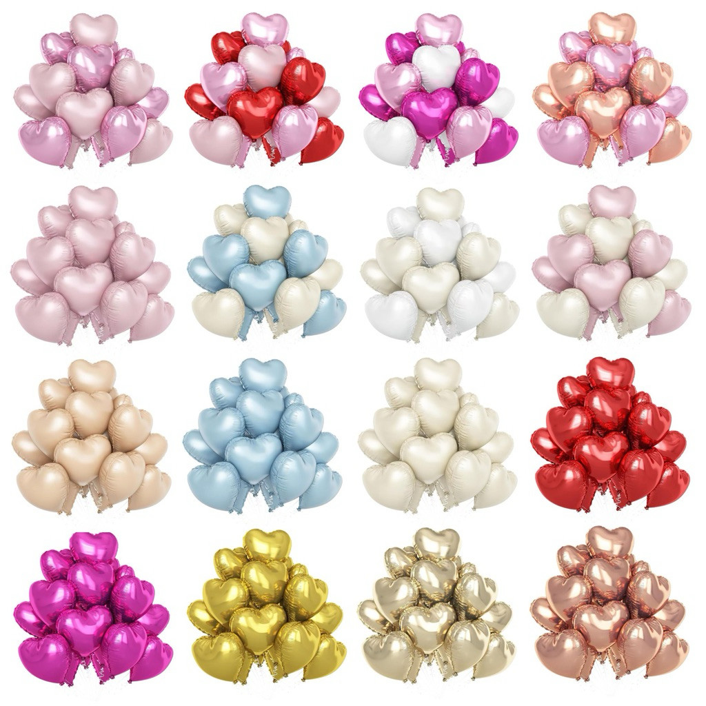 (ร้านไทย)เซ็ตลูกโป่งฟอยล์หัวใจ บอกรัก วาเลนไทม์ ขนาด 18 นิ้วพร้อมริบบิ้น (HH)