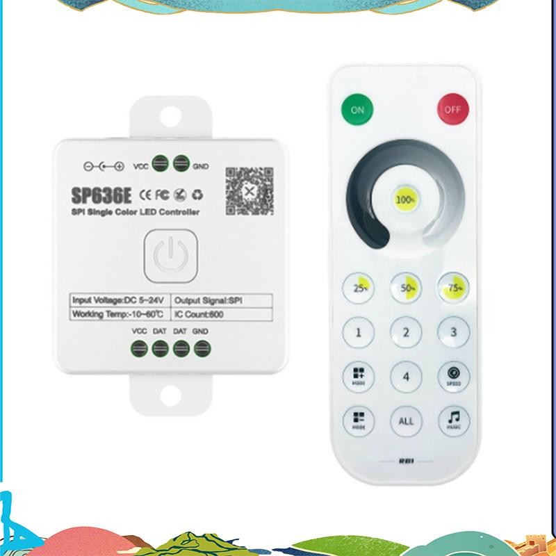AND-SP636E SPI DC5-24v คอนโทรลเลอร์ขาวดําพร้อมรีโมทคอนโทรลรองรับรีโมทคอนโทรลสัมผัส 2.4G