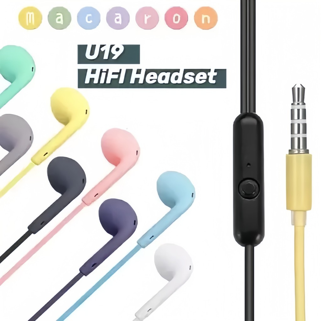 ชุดหูฟังอินเอียร์ U19 หูฟังแบบมีสาย​ มาการองสีสันสดใส​ 2.5 m.m