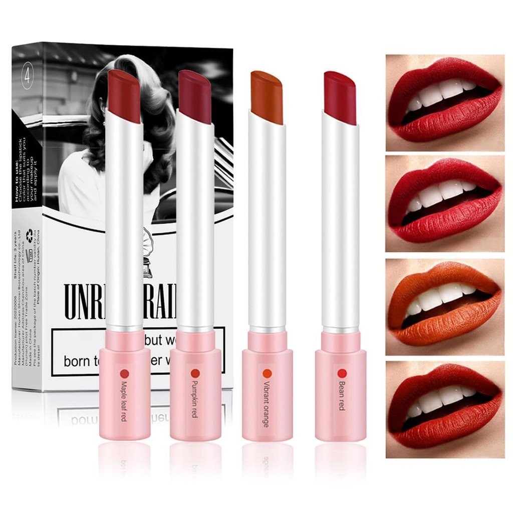 4 Colors Mini Tube Mate Velvet Lipstick, Lip Tint Lip stain Long Lasting 24 hours Waterproof Liquid 