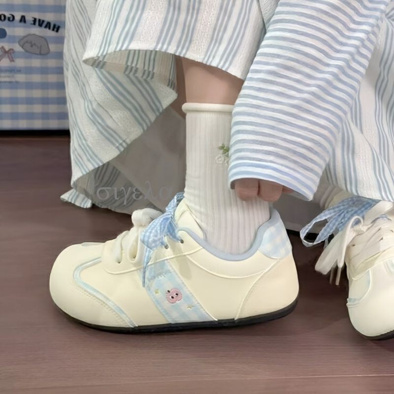 8.9 Original Plaid Puff Shoes Women 05 Casual White Shoes chic with Skirt