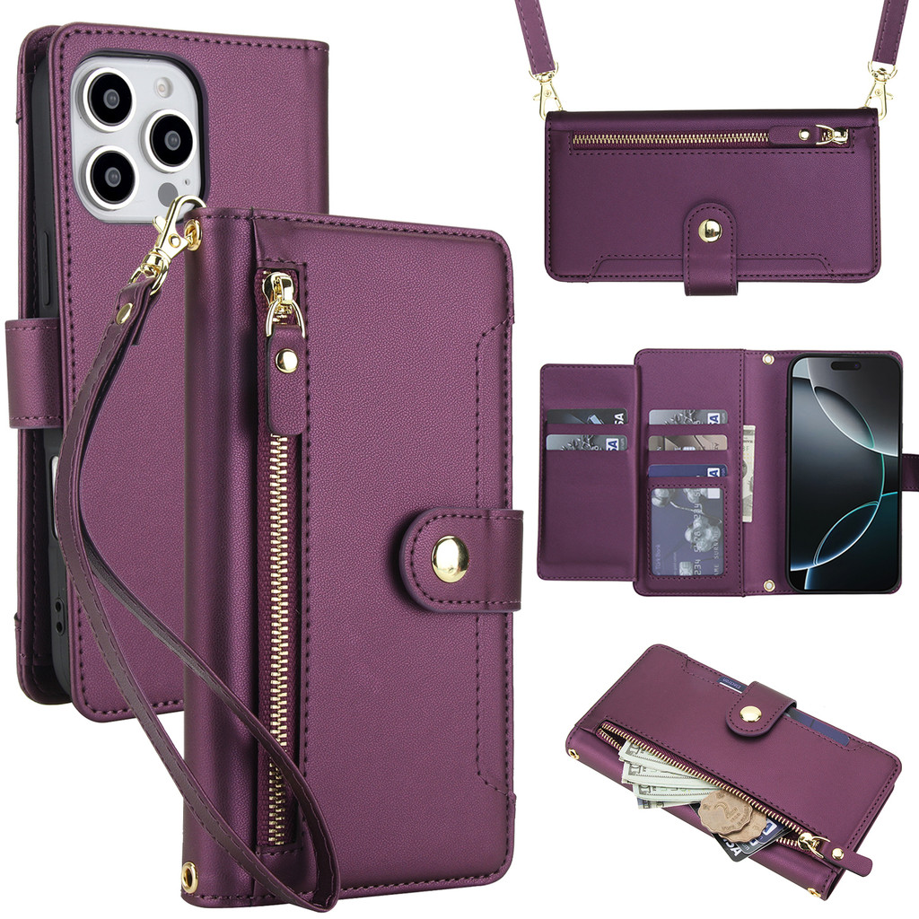เคสโทรศัพท์ เคส Card Case สําหรับ iPhone พร้อมสาย lanyard Flip Cover พร้อมผู้ถือบัตรกระเป๋าใส่เหรียญสําหรับ iPhone 16 Pro Max 15 pro max 17 PRO MAX Case 14 15 16 Plus 13 12 11 promax พร้อมกระเป๋าสตางค์กระเป๋า