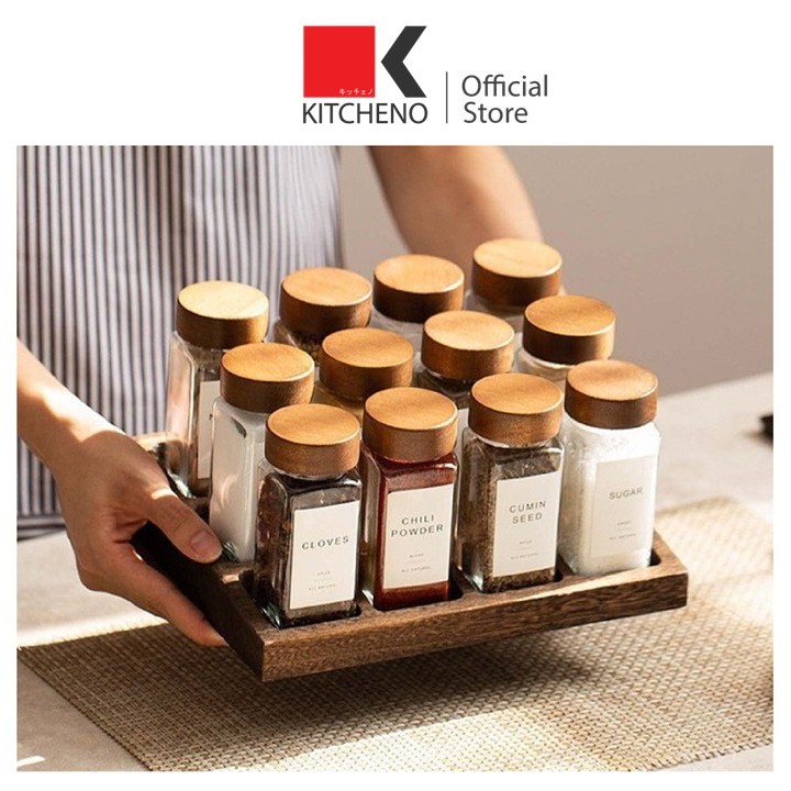 KITCHINO H33 ขวดเครื่องปรุง ขวดแก้วฝาไม้ ขวดเครื่องปรุง สไตล์มินิมอล ฝาลายไม้ ขวดแก้ว สำหรับจัดระเบียบ ขวดใส่เครื่องปรุง