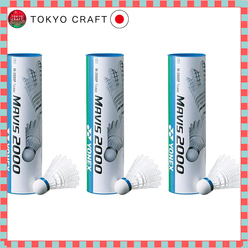 YONEX Mavis 2000P Badminton Shuttlecocks - Nylon + Natural Cork, 6 Packs x 3 Cans (18 Total) - Mid T