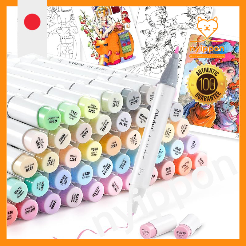 Ohuhu Brush Marker Pens - 48 Colors, Artist Quality, Pastel Illustration Markers with 1 Blender Pen 