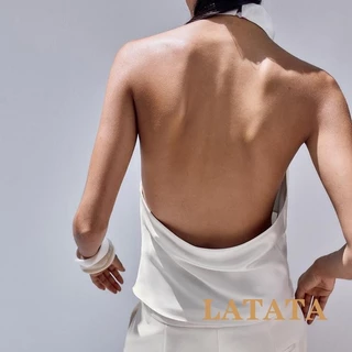 (จัดส่งในกรุงเทพฯ)Latata - เสื้อกั๊กเชือกแขวนคอ แขนกุด สีทึบ สำหรับสาวๆ ในฤดูร้อน