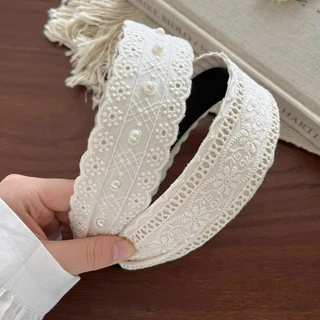 สร้อยข้อมือผมเพียรล์ สไตล์เกาหลี แถบคาดศีรษะกว้าง สีขาว เหมาะสำหรับของประดับผมสำหรับผู้หญิง