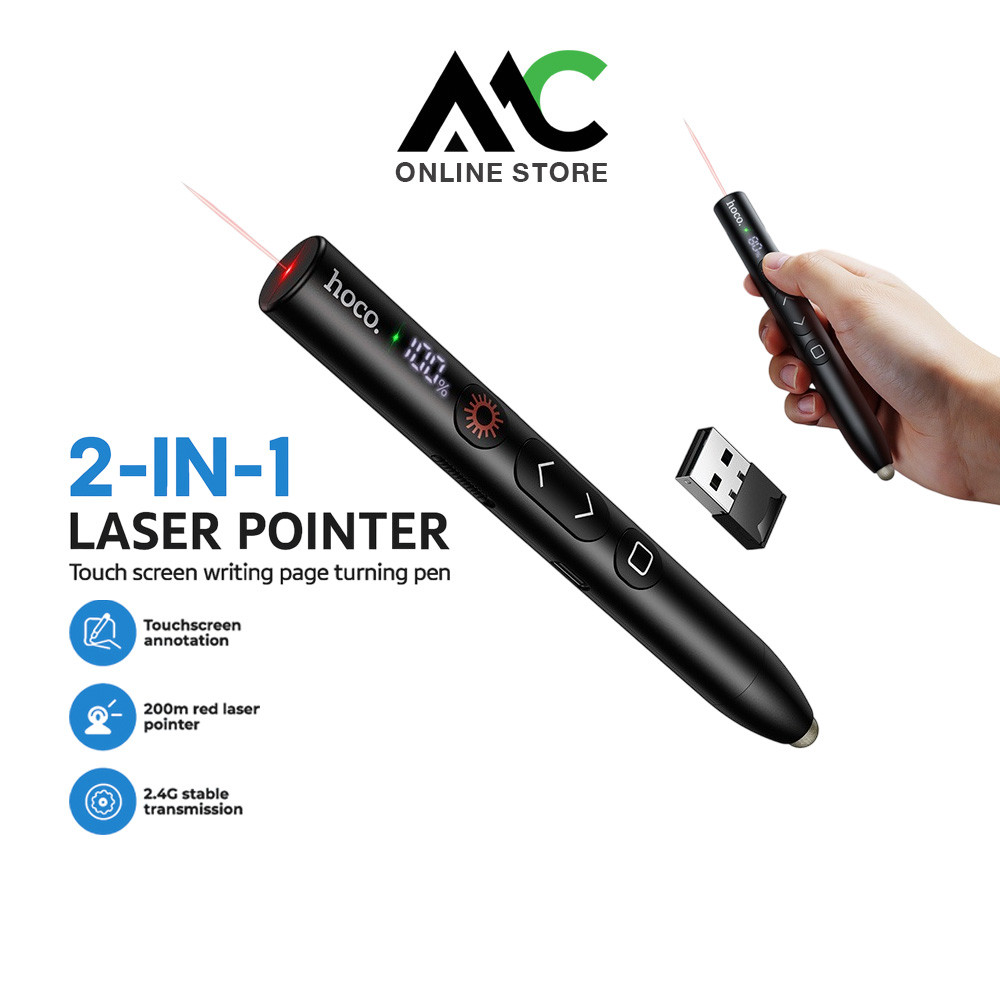 HOCO GM203 รีโมทพรีเซนต์ + ปากกาสไตลัส 2in1 จอแสดงผลดิจิตอล ควบคุมสไลด์ไร้สาย เลเซอร์พอยเตอร์