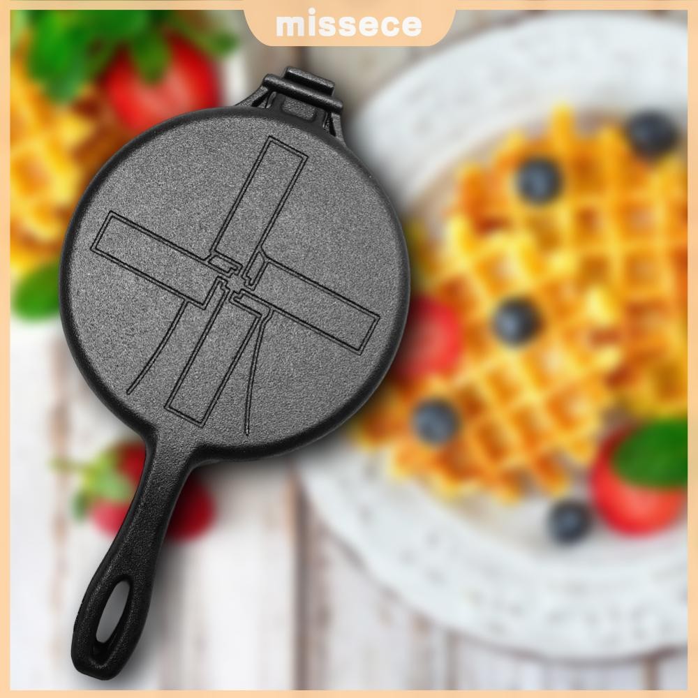 เครื่องทําวาฟเฟิลเหล็กหล่อ Pan Non-Stick Waffle Iron Waffle Skillet สําหรับเตาตั้งพื้นหรือย่าง [Miss