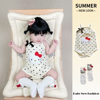 ฤดูร้อนใหม่เสื้อผ้าเด็กเด็กสาวแขนกุดบอดี้สูทกับถุงเท้า0-24เด…
