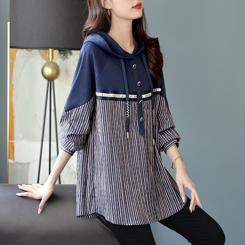 เสื้อแขนยาวสวมหัวสไตล์เกาหลี สำหรับฤดูใบไม้ผลิและใบไม้ร่วง ออกแบบให้ใส่ง่ายและสบาย