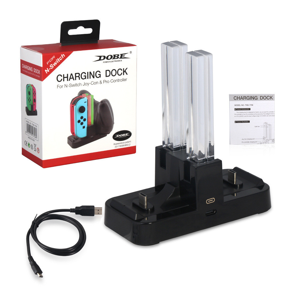 สวิตช์ที่จับขนาดเล็กคอลัมน์แสงที่มีสีสันสี่สวิตช์ชาร์จที่จับ OLED ที่ชาร์จ NS มือโปร ที่ชาร์จที่จับ