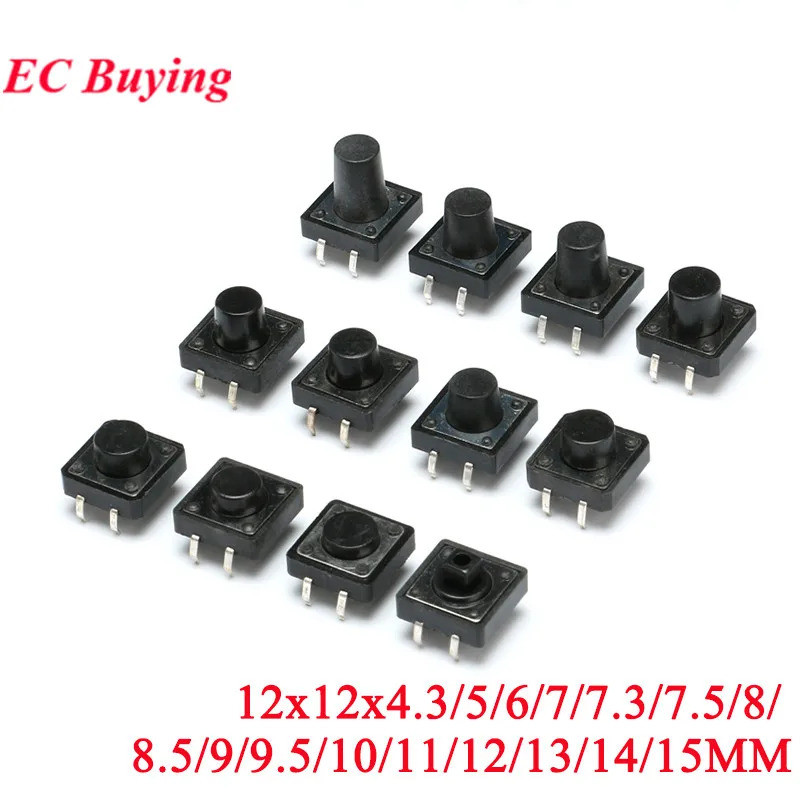 20PCS Momentary Tactile Tact Push Button Switch Mini Microswitch 12*12 1212 4.3/5/6/7/7.5/8/8.5/9/9.5/10/11/12/14/15MM