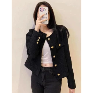 Veewink เสื้อแจ็กเก็ตสั้นสไตล์ชาแนล คอกลม เนื้อผ้าทอสาน สำหรับสาวตัวเล็ก