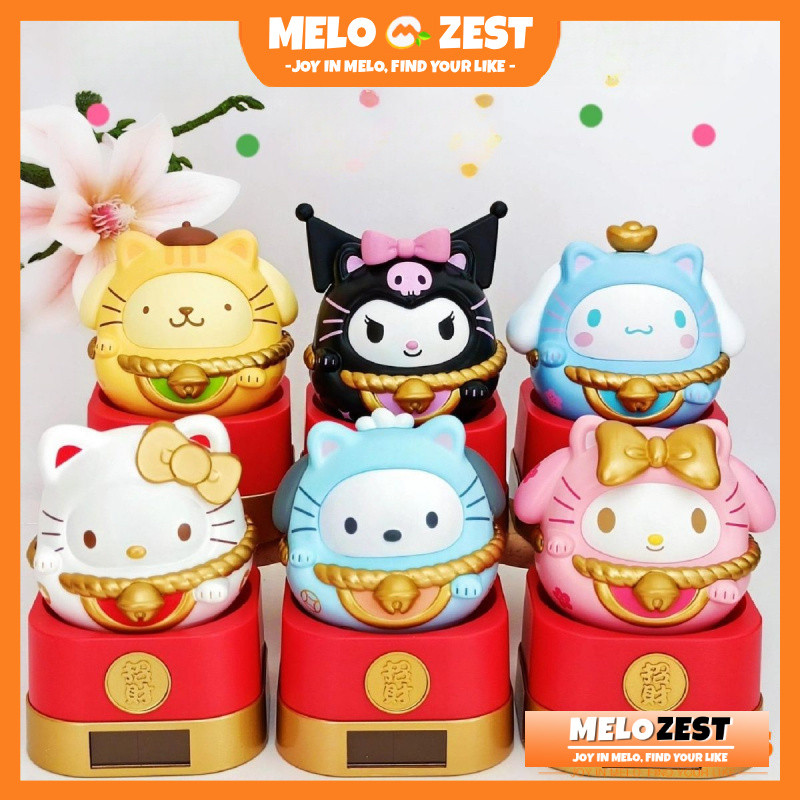 ของแท้ Sanrio Lucky Cat Light-Up Blind Box Set Doll การตกแต่ง Hello Kitty Kuromi Movable Cute ตุ๊กตา ของขวัญ