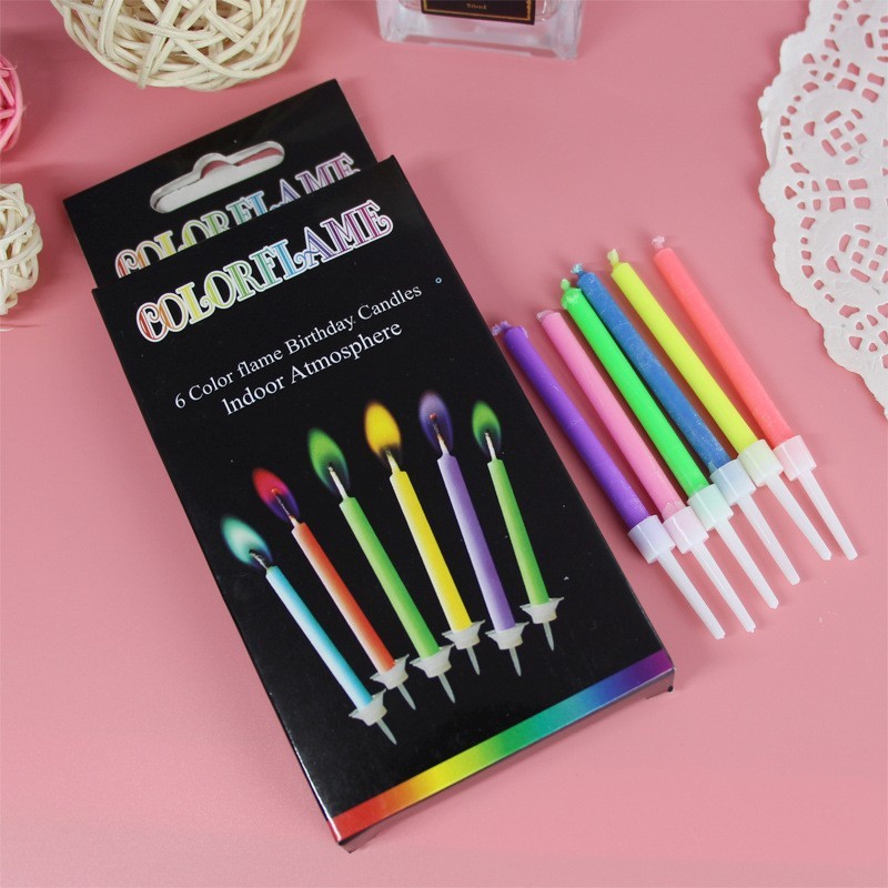 🛒พร้อมส่ง🇹🇭🇹🇭🛒เทียนวันเกิด เทียนเปลวไฟเปลี่ยนสี จุดแล้วไฟมีสี  ในกล่องมี6แท่ง