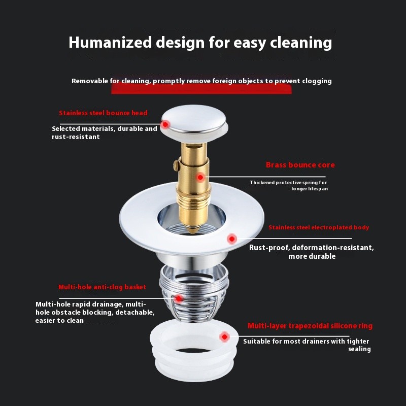 สแตนเลสป๊อปอัพแกนสปริงอ่างล้างหน้าแรงดันสากลท่อระบายน้ํากรองท่อระบายน้ําถังเสียบผมรับเครื่องมือห้องน้ํา