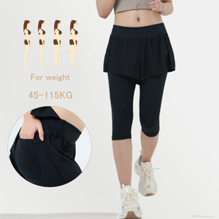 กางเกงออกกำลังกาย womens capri cropped leggings 2-in-1 เหมาะ…