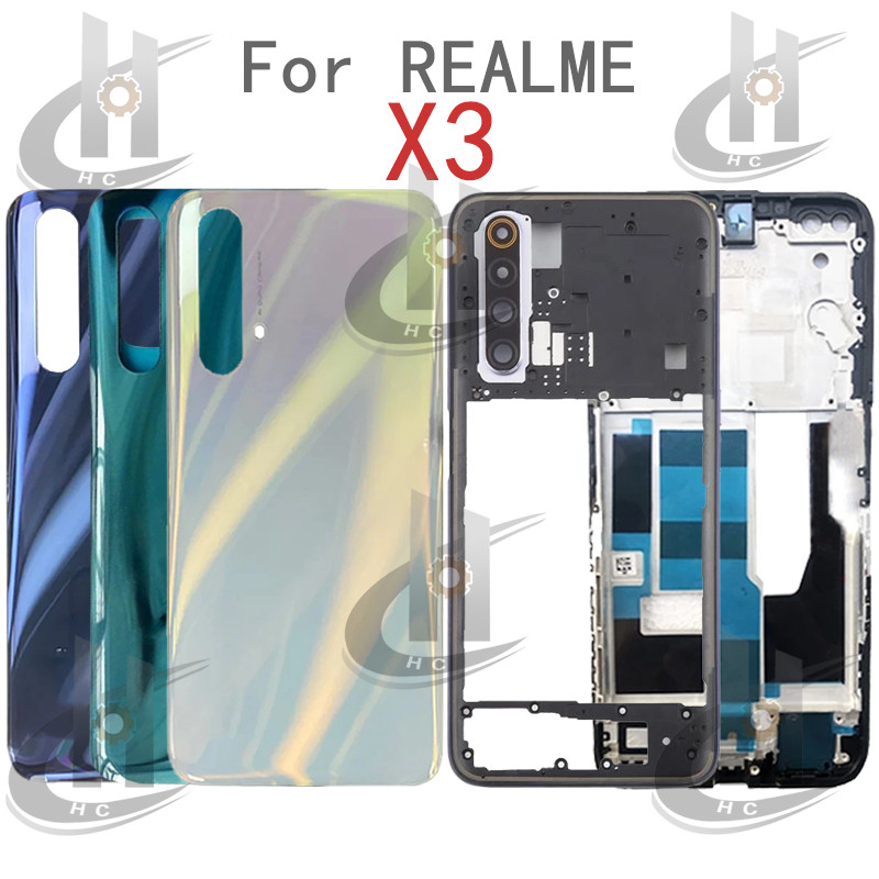 สําหรับRealme X3 / Realme X3 SuperZoom RMX2142 แบตเตอรี่ฝาหลังกรอบกลาง + ปุ่ม + กรอบด้านหน้าLCD + เลนส์กล้อง