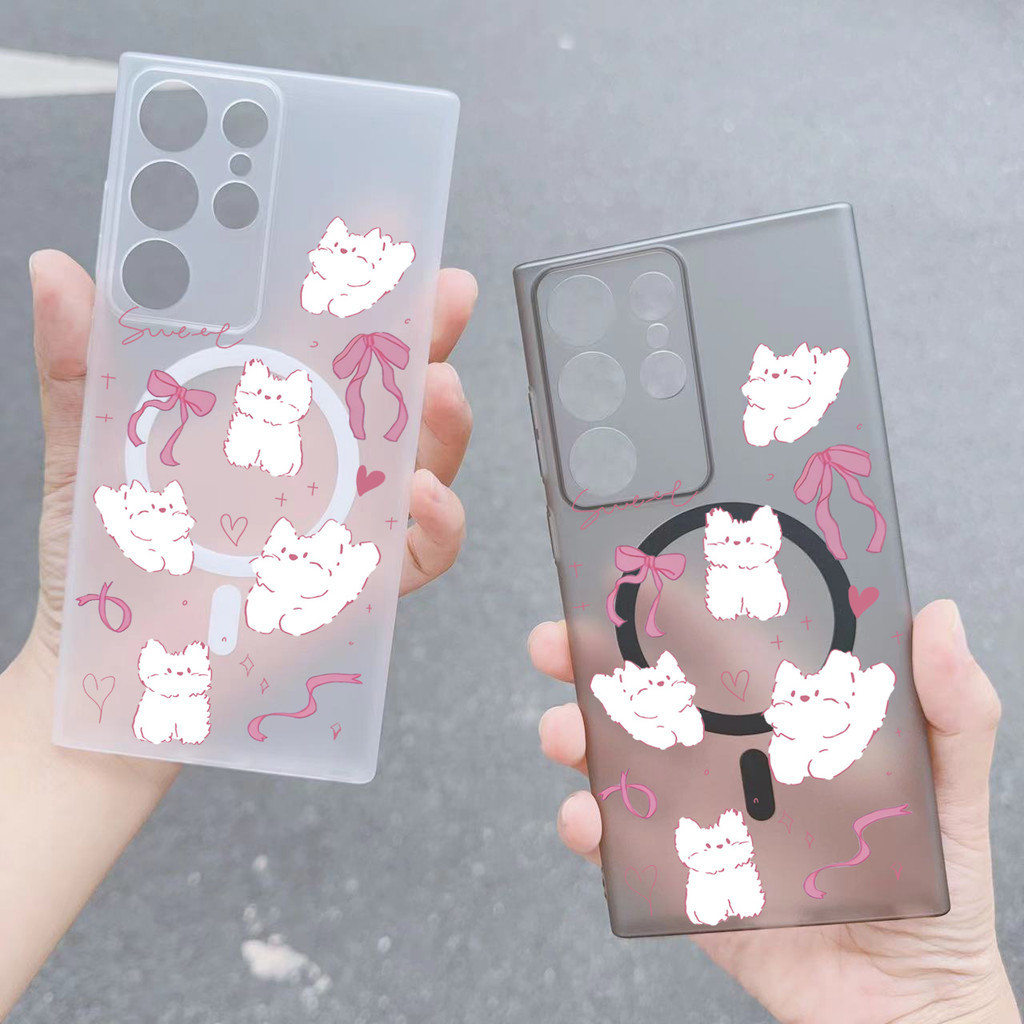 SAMSUNG สีชมพูแมวน่ารักน่ารักสําหรับsamsung s22 s22plus ultra Case Girly S23 S23Plus s24 s24plus S24ultraกระเป๋าสตางค์ปกหลัง