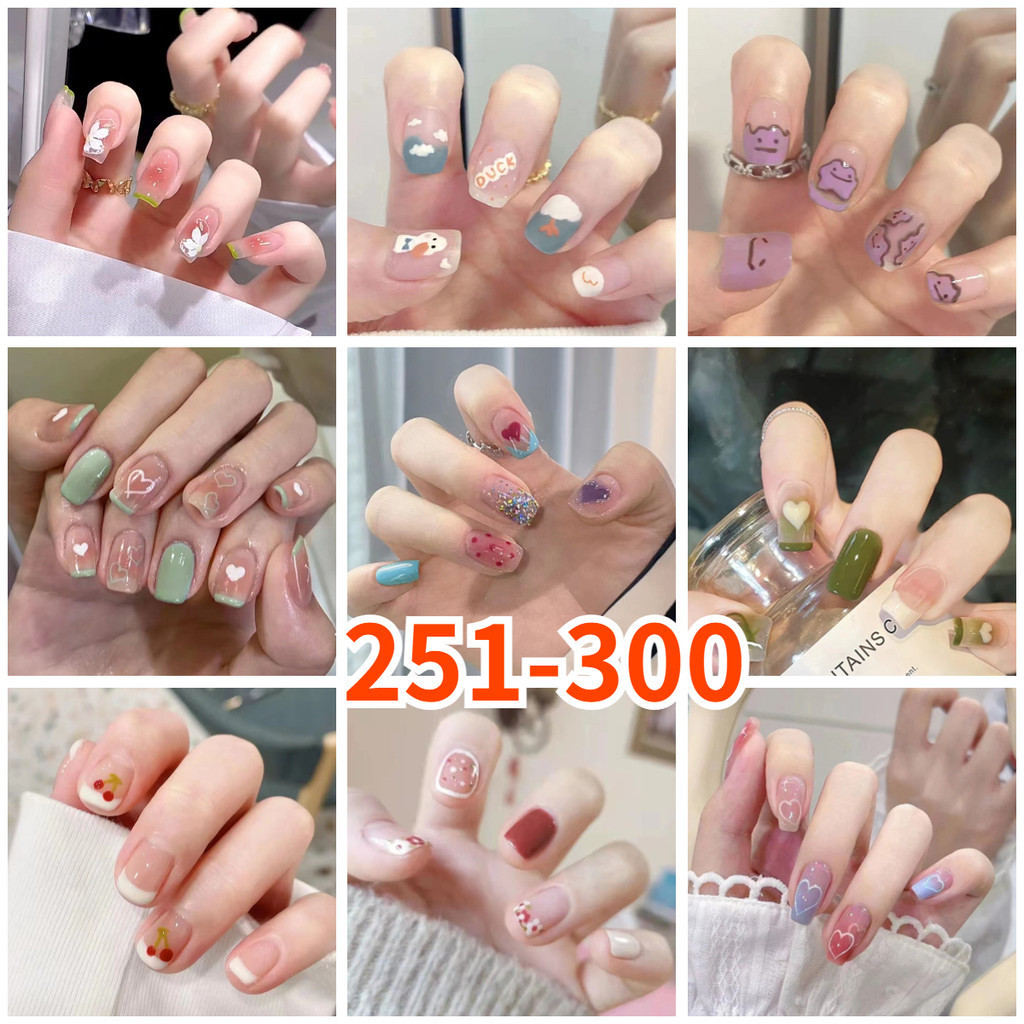 ชุดเล็บปลอม 24 ชิ้นพร้อมกาวน่ารักแฟชั่นเล็บปลอมสวมใส่เล็บ COD