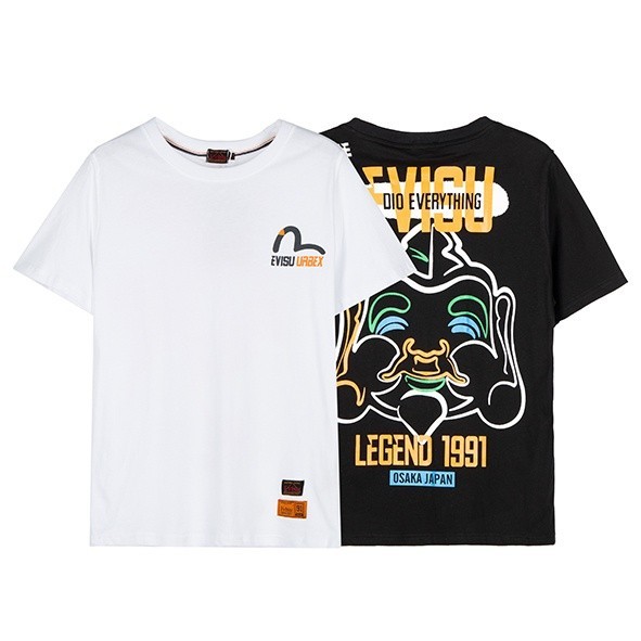 Evisu เสื้อยืดแขนสั้น ผ้าฝ้ายแท้ พิมพ์ลาย สําหรับผ ชุดปกติ แฟชั่น ไซส์ใหญ่ หลวม S-5XL สไตล์