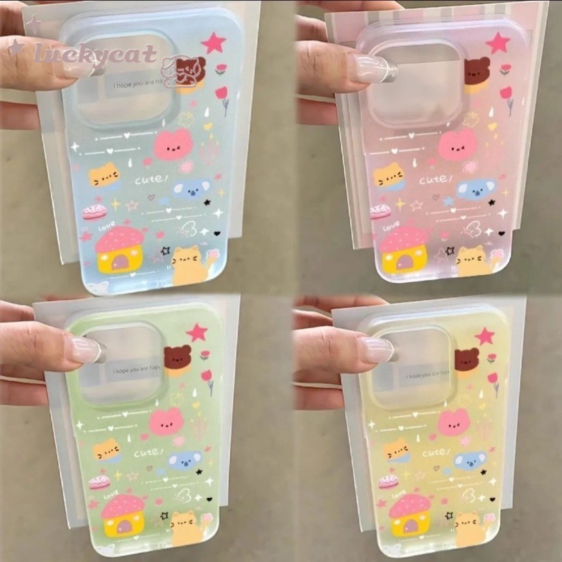 Iphone 15 14 13 12 11 Pro Max X Xr Xs Max 7 8 Plus SE2020 เคสโทรศัพท์การ์ตูนน่ารักสีลูกกวาด Kaola Cat Park Matteฝาครอบโทรศัพท์นุ่ม