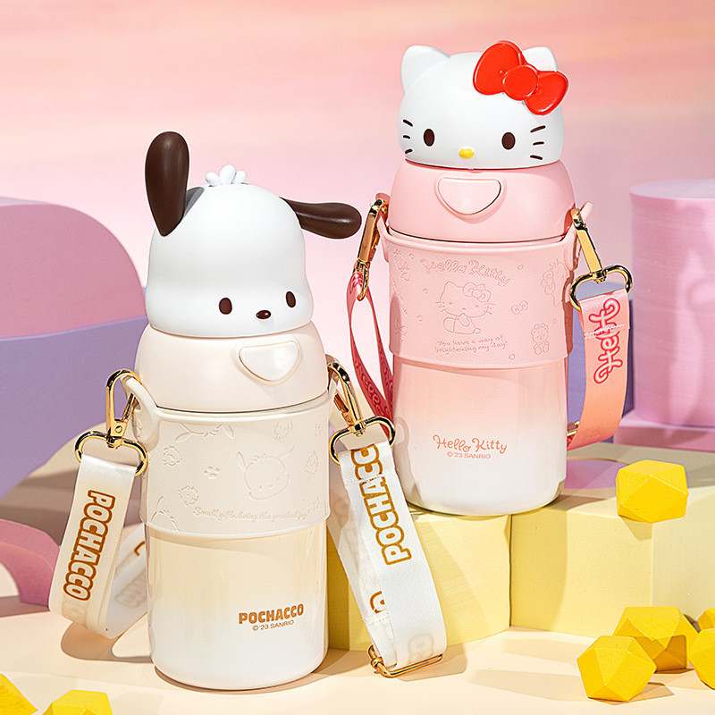 Sanrio Doll Thermos Cup สแตนเลสกระติกน้ําเด็กหญิงมูลค่าสูงถ้วยน้ําความจุขนาดใหญ่ถ้วยฟางนักเรียน P