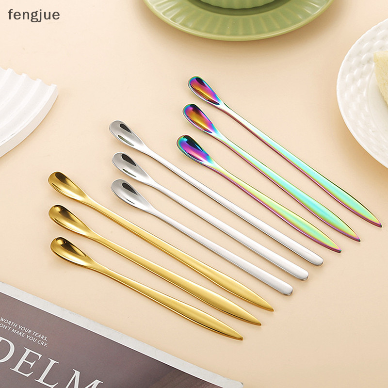 Fengjue ช้อนสแตนเลสรอบช้อนชายาวผสมกวนชากาแฟค็อกเทลช้อนขนมหวานไอศกรีม Mini Scoop บนโต๊ะอาหาร TH