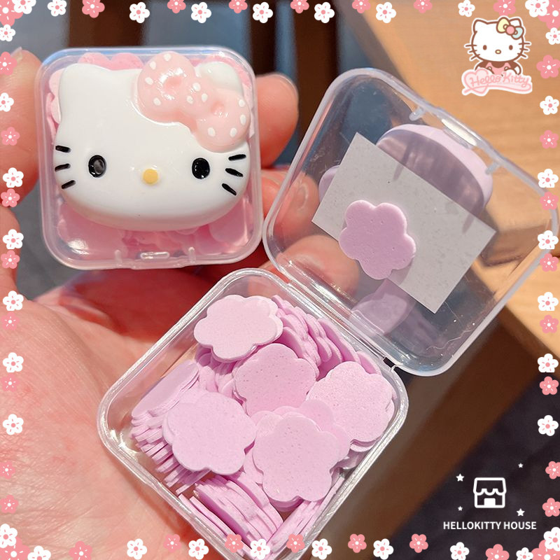 Hello Kitty สบู่กลีบสบู่แบบพกพาดอกไม้แบบพกพากลีบสบู่แบบพกพาเดินทางล้างมือแท็บเล็ตสบู่น่ารักดอกไม้