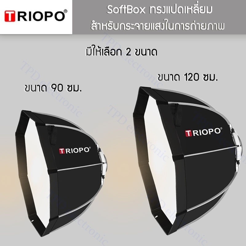 Softbox TRIOPO 55CM / 65CM/ 95CM/120CM. ทรงแปดเหลี่ยม ตัวช่วยในการกระจายแสง พกพาสะดวก แข็งแรงทนทาน
